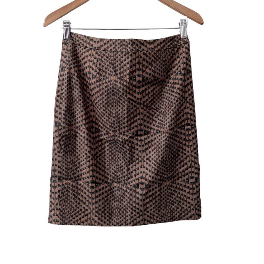 Halogen Brown Geometric Retro Print Pencil Skirt Women's Size 2P Lined Business